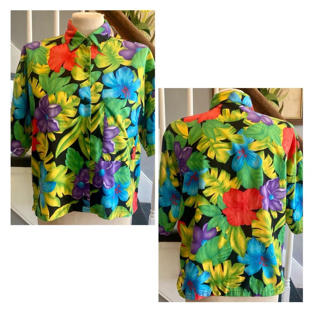 1980s Hawaiian Floral Shirt Super Soft Boxy Cropped 1990s